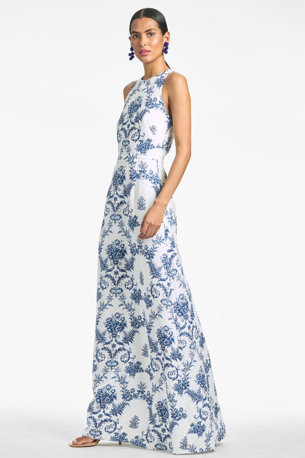 Jordan Gown - Indigo/Ivory Trellis - Final Sale