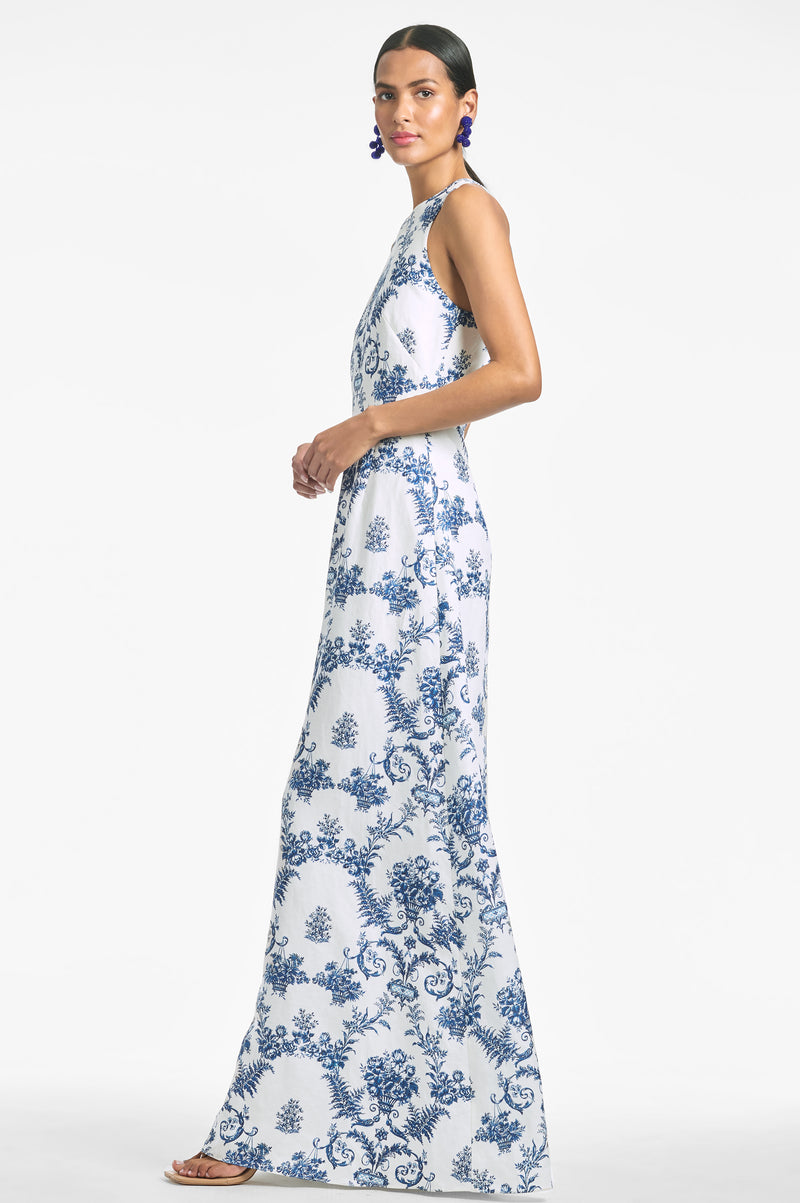 Jordan Gown - Indigo/Ivory Trellis - Final Sale