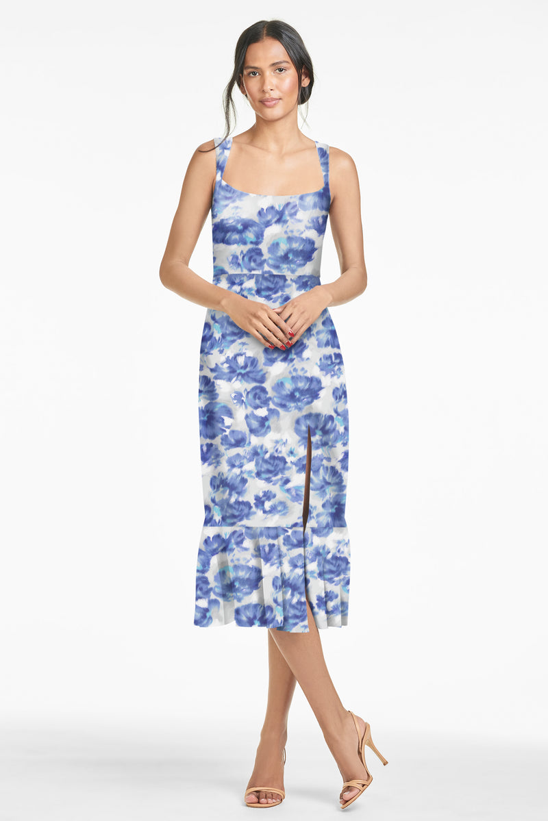 Laura Dress - Azure Watercolor Floral - Final Sale