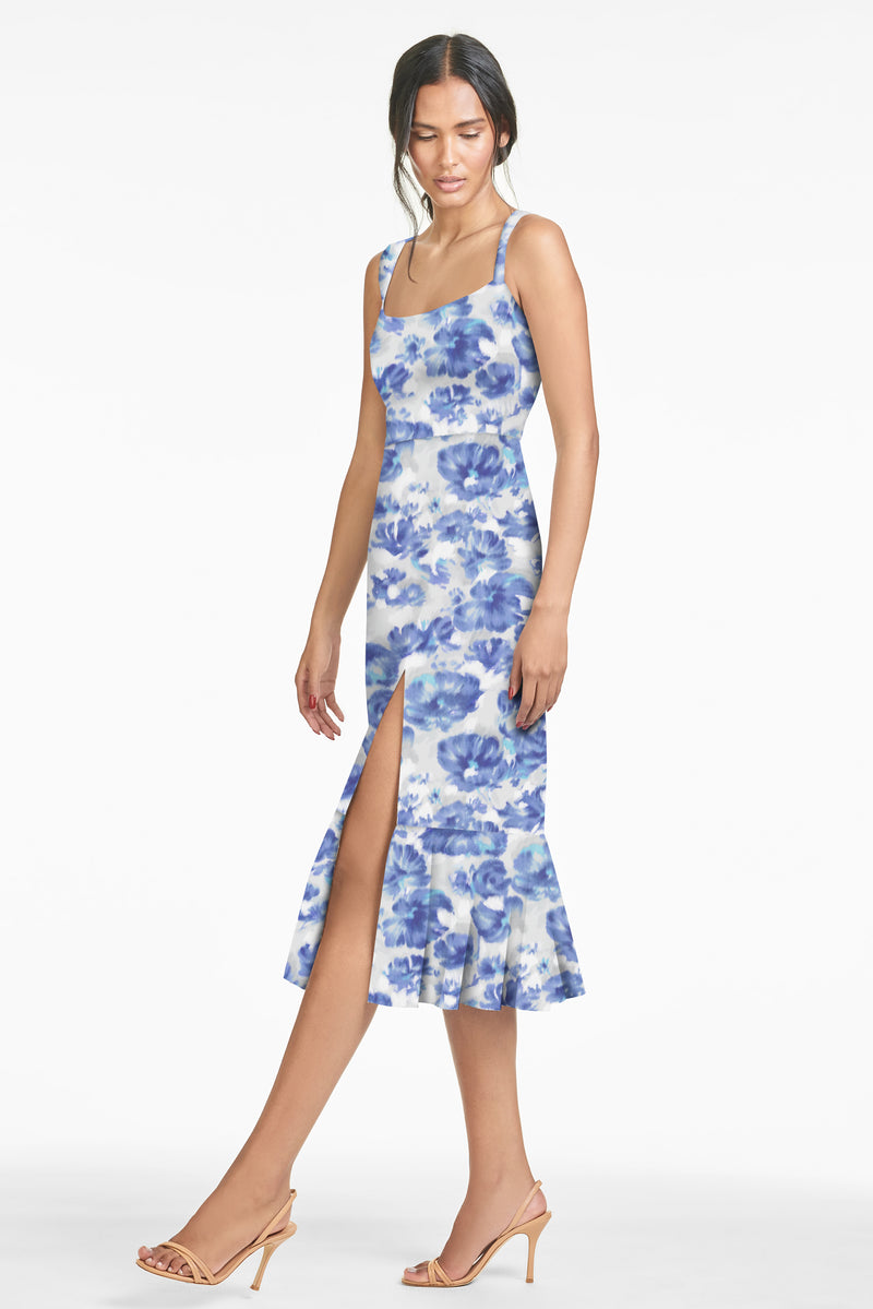 Laura Dress - Azure Watercolor Floral - Final Sale