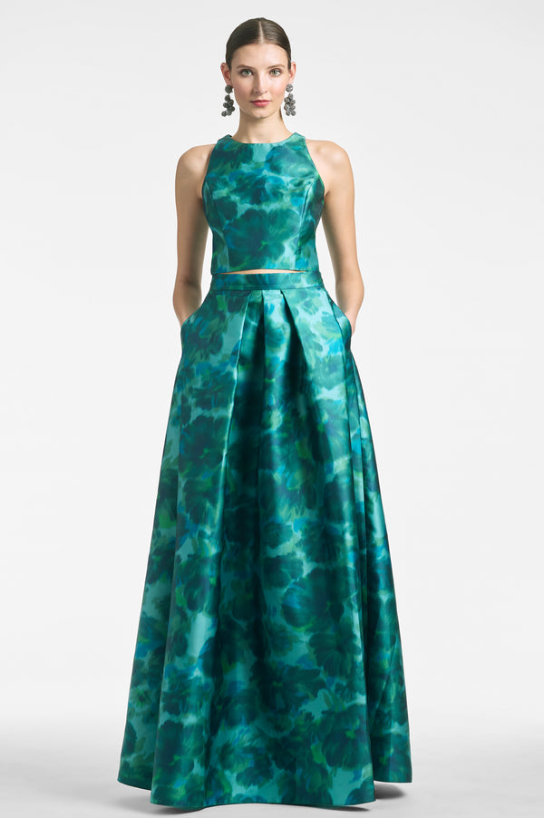 Ava Skirt - Emerald Watercolor Floral