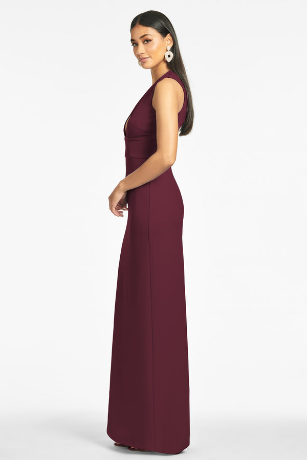 Loretta 4-Way Stretch Crepe Gown - Deep Wine