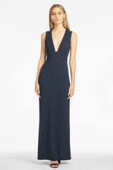 Loretta 4-Way Stretch Crepe Gown - Navy - Final Sale