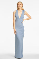 Loretta 4-Way Stretch Crepe Gown - Slate Blue