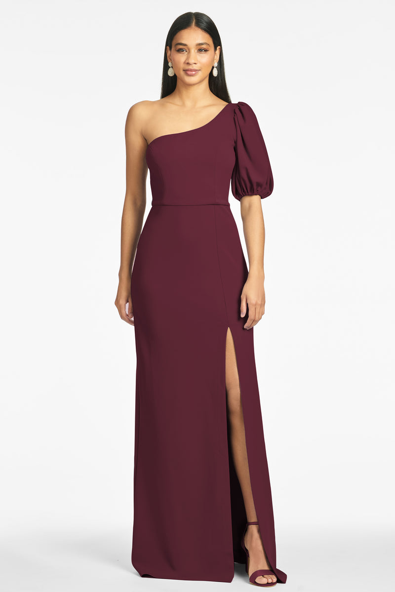 Nadia 4-Way Stretch Crepe Gown - Deep Wine