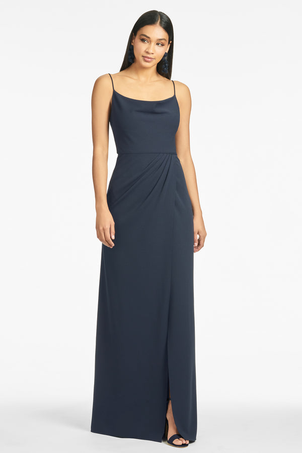 Paulina 4-Way Stretch Crepe Gown - Navy
