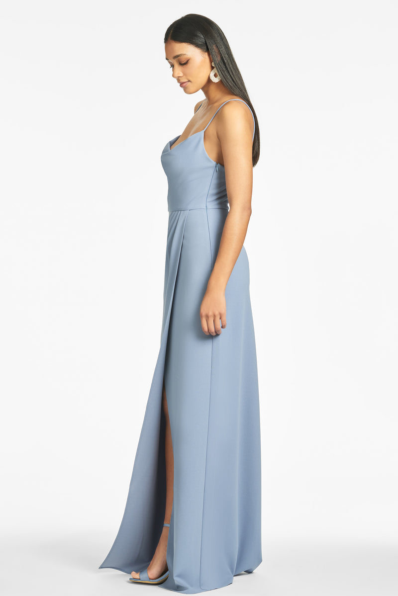 Paulina 4-Way Stretch Crepe Gown - Slate Blue - Final Sale