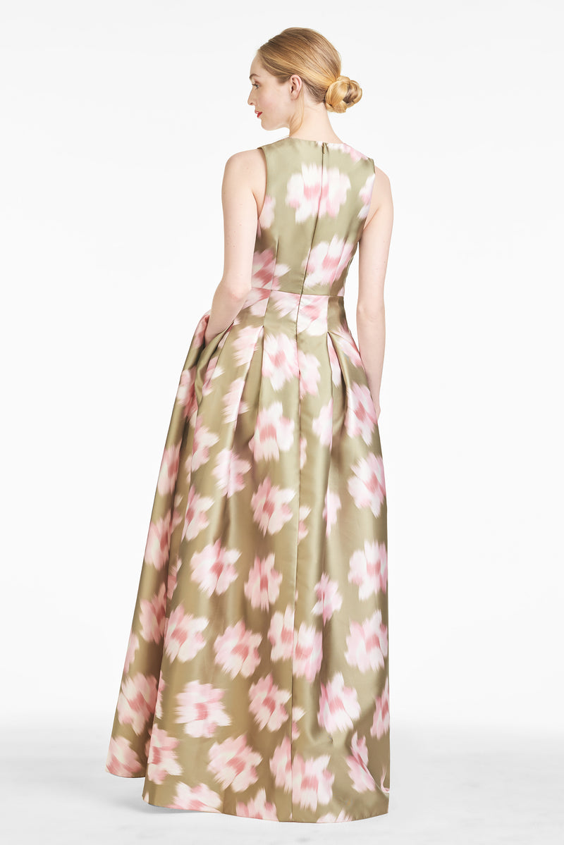 Brooke Gown - Green Ikat Floral