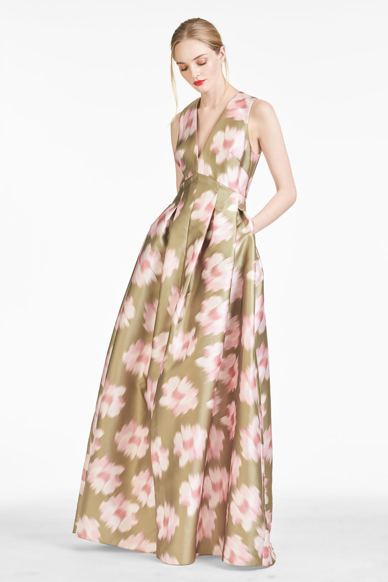 Brooke Gown - Green Ikat Floral
