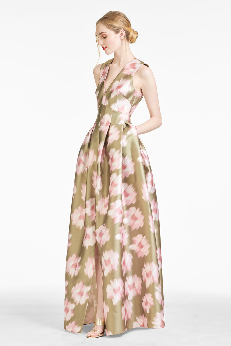 Brooke Gown - Green Ikat Floral