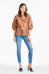 Mallory Blouse - Burgundy Peony Floral - Final Sale