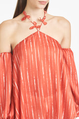 Harlow Blouse - Striped Orange Shibori - Final Sale